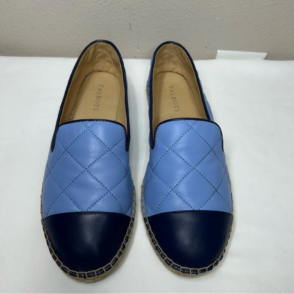 Talbots‎ IZZY Quilted Nappa Leather light Blue Navy Versatile Espadrilles 9M